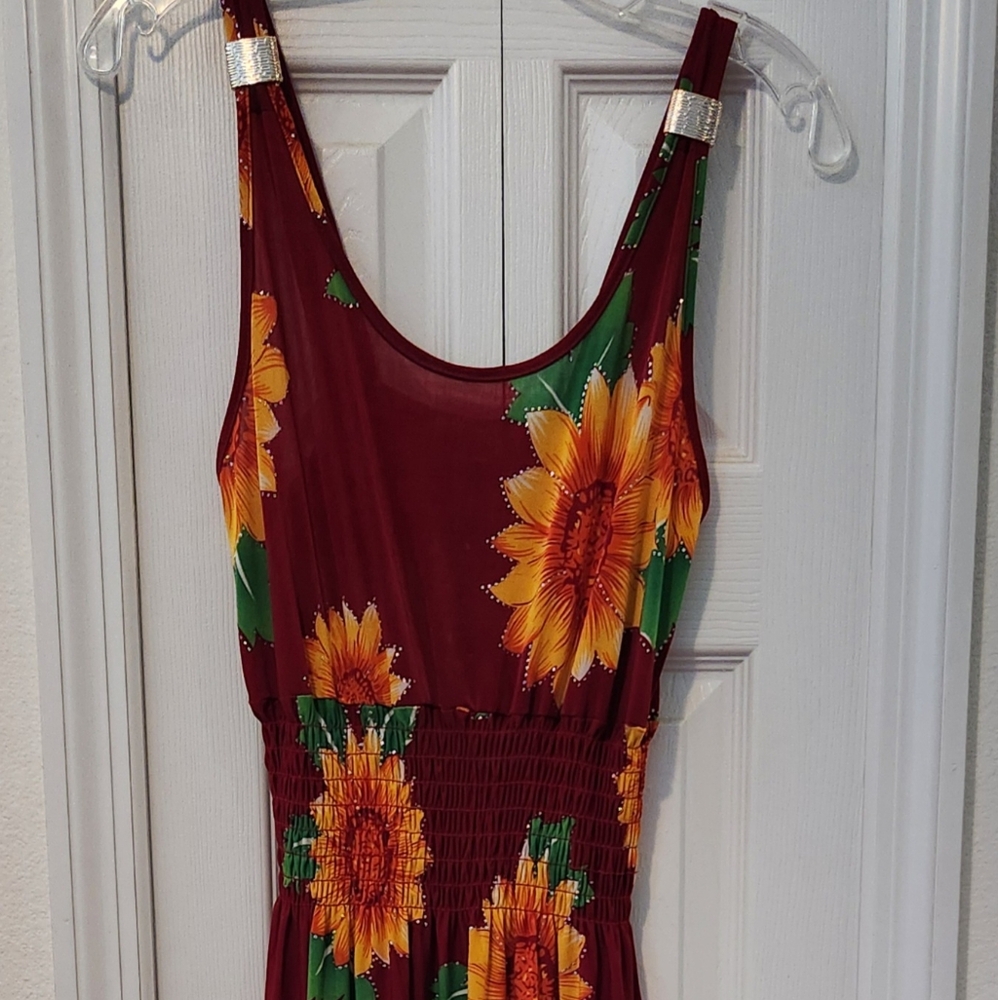 Floral Maxi Dress - Red and Yellow Sunflowers